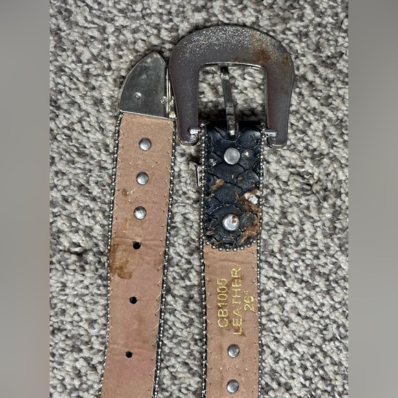 Womens belt 24-26 black rockabilly bling studs  rhinestones western cowgirl 3490 - Picture 3 of 15